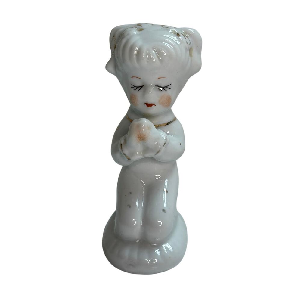 Vintage Porcelain Praying Girl Figurine White Gold CWII Brooklyn NY